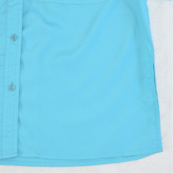 Vintage 90’s Ariella Aqua Blue Lightweight Button Up Short Sleeve Shoulder Pad B - Picture 6 of 12